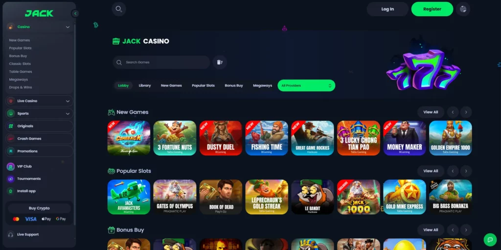 JACK Casino homepage — a leading non GamStop crypto casino